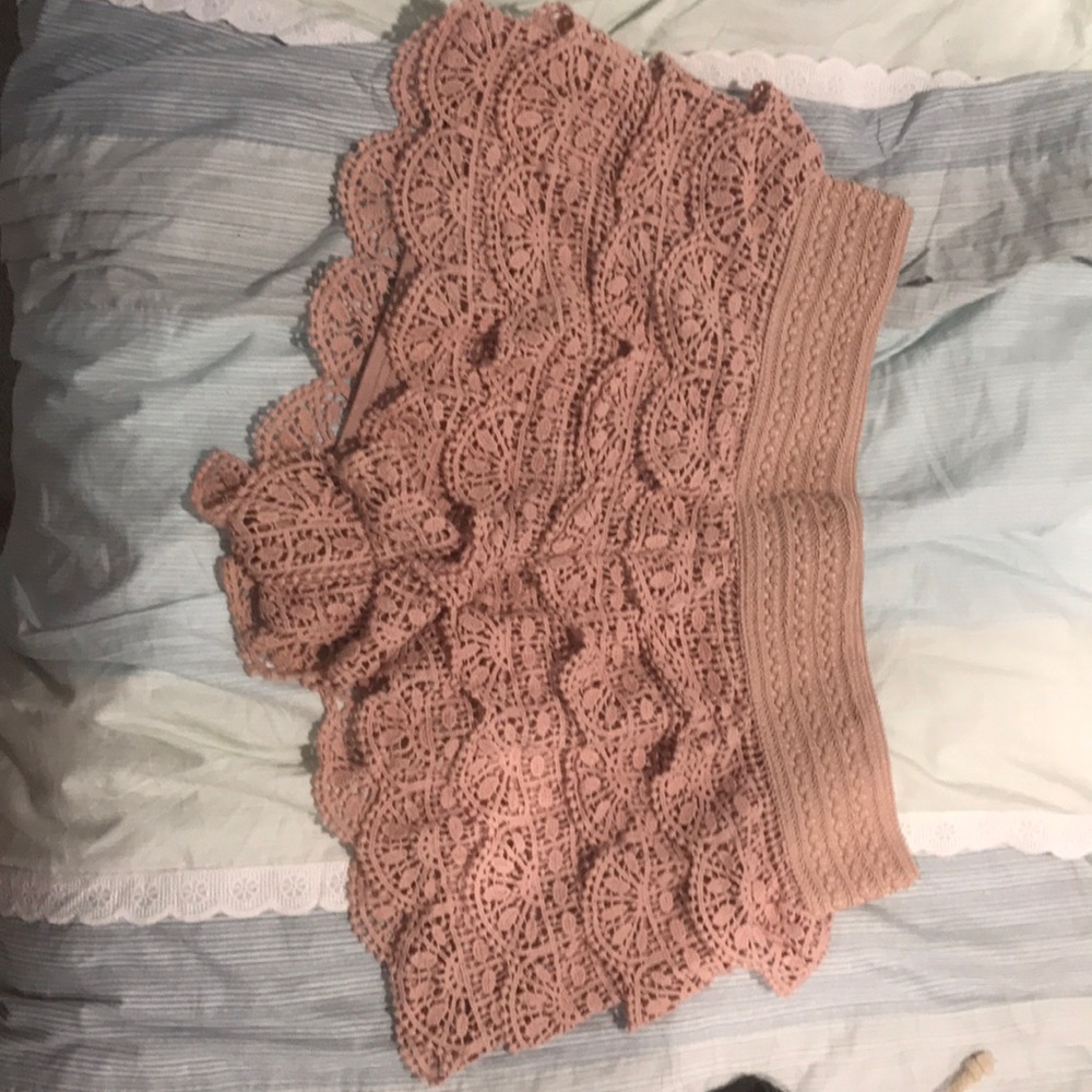 Crotcheted shorts.